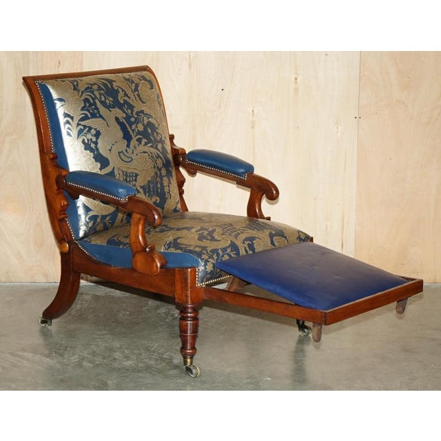 Antique Napoleonic Hardwood and Blue Leather Reclining Library Armchair by Robert Daws, 1830s For Sale - Image 15 of 18
