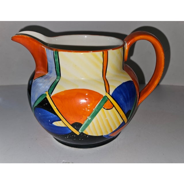 Art deco jug by crown devon with a stunning geometric design, hand painted design by enoch boulton pattern is a 20 on an...