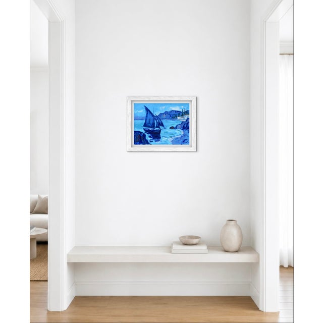 Blue Harbor Voyage 12 x 16 oil on canvas panel Signed: Haas Unframed. Frames shown are for sample only. An original oil...