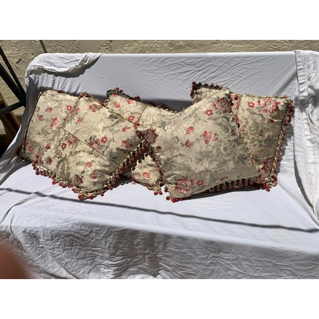 Raspberry Red Vintage Floral Classical Pillows- Set of 5 For Sale - Image 8 of 13
