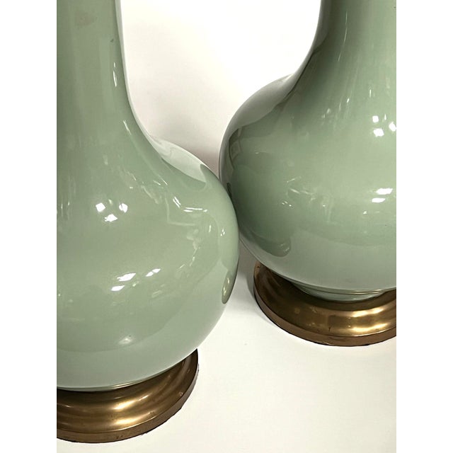 Ceramic Large Pair Chinese Celadon Glazed Bottle-Form Porcelain Lamps For Sale - Image 7 of 7