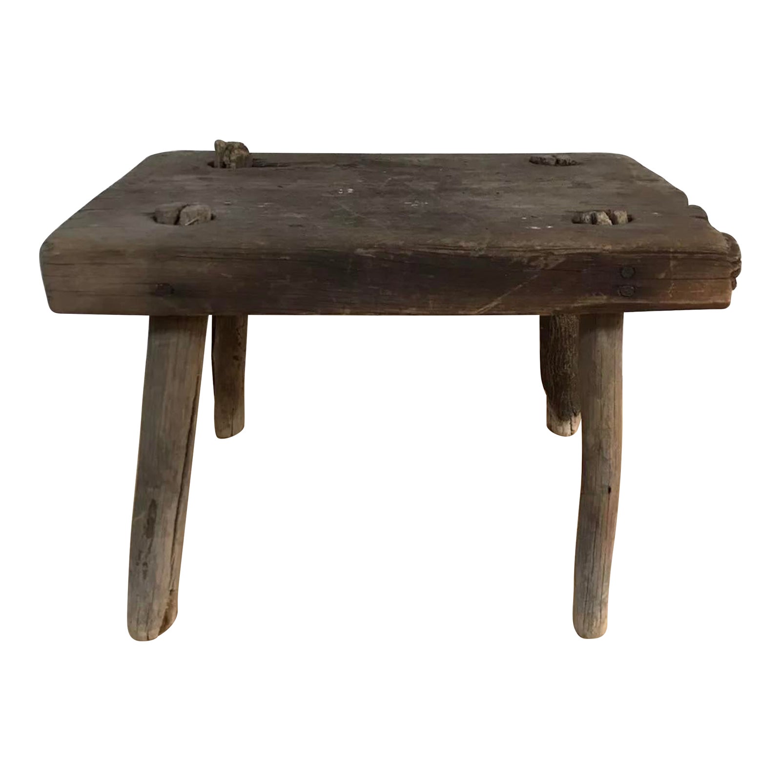 Antique Primitive Wood Stool | Chairish