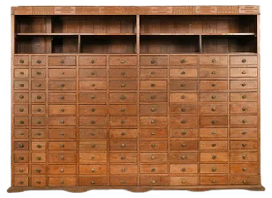 Wooden Bookcase with 99 Drawers, 1940s