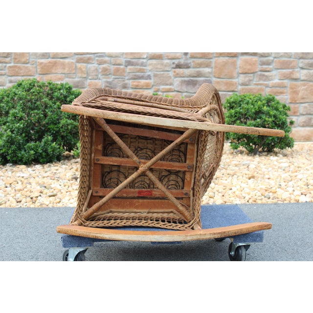 Antique Heywood Brothers & Company Wicker Rocking Chair For Sale - Image 12 of 18