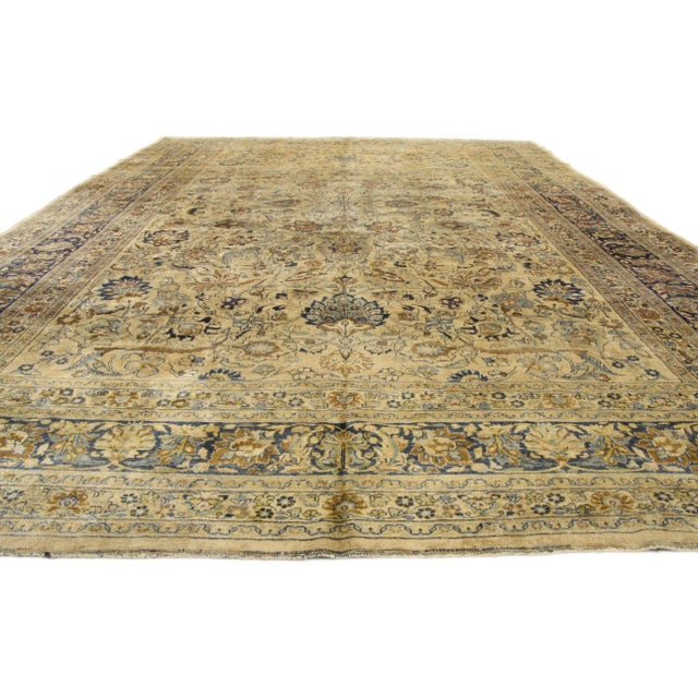 Rustic Late 19th Century Antique Persian Mashhad Rug - 11'00 X 16'00 For Sale - Image 3 of 4