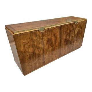 Mid 20th Century Baker Furniture 4-Door Credenza With Brass Accents For Sale