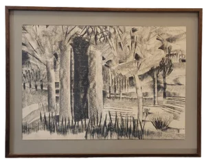 Joan Granados Llimona, Forest, Charcoal Drawing on Paper, 1977