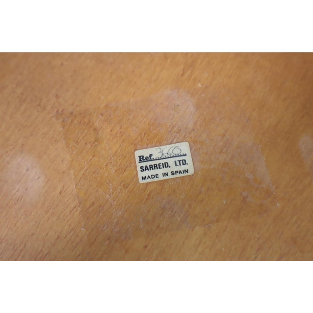 Brown Vintage Pair Sarreid Stool Bench Table Stacked Striped Wood Made in Spain Minimalist Boho Chic Japandi For Sale - Image 8 of 11