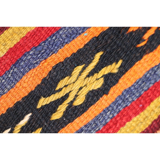 1970s Turkish Ethnic Design Striped Orange Small Kilim Rug For Sale - Image 4 of 13