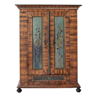 Antique Tyrolean Hand-Painted Bauernschrank With Faux-Bois Finish | Ca. 1790s For Sale