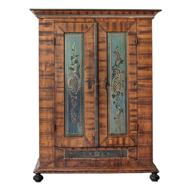 Antique Tyrolean Hand-Painted Bauernschrank With Faux-Bois Finish | Ca. 1790s For Sale