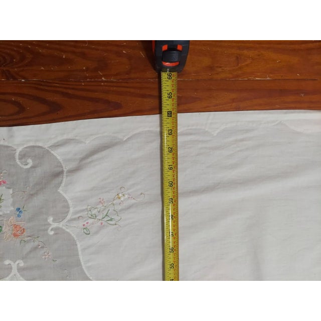 Vintage Handmade White Sheer Embroidery Tablecloth For Sale In Greensboro - Image 6 of 13