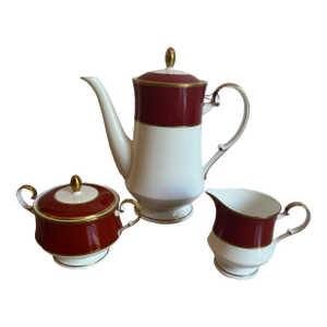 1980s Mikasa Bone China Coffee/Tea Pot Set With Creamer & Sugar Container in Mikasa Egyptian Terracotta Pattern - Set of 3