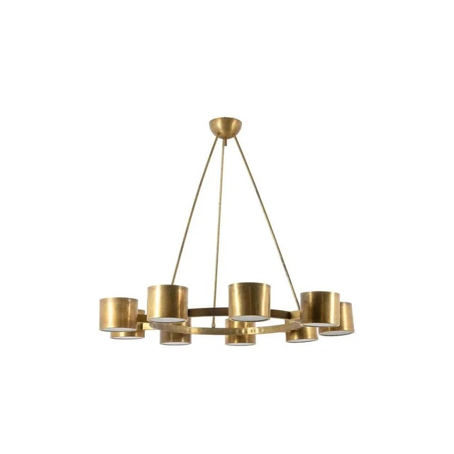 Metal Italian Circular Chandelier in Matte Golden Brass For Sale - Image 7 of 7