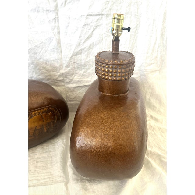 Moroccan Vintage Pair of Ceramic Bronze Elephant Table Lamps For Sale - Image 3 of 10