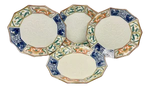 1960s Ethan Allen Arita Chioneserie Octagonal Floral Porcelain Plates- Set of 4