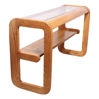Mid 20th Century Mod Lou Hodges Oak and Glass Console Table For Sale