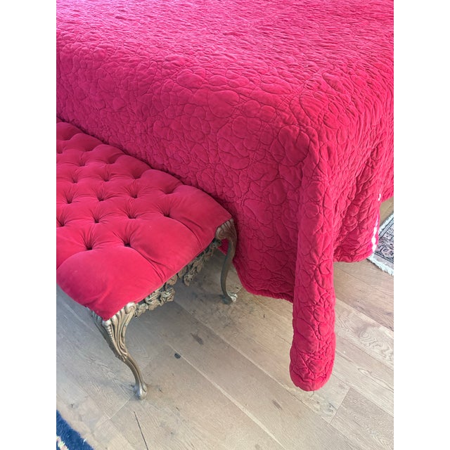 Vintage Hollywood Regency King Bed & Matching Tufted Velvet Bench For Sale - Image 10 of 12