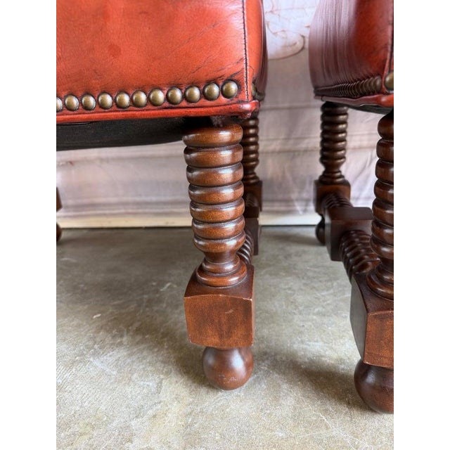 Wood Spanish Colonial Revival Leather Benches With Antique Brass Trim, 1960 For Sale - Image 7 of 12