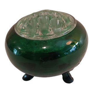 Vintage 1950's Viking Evergreen Flowerlite Frog 4 1/4" With Crystal Frog For Sale