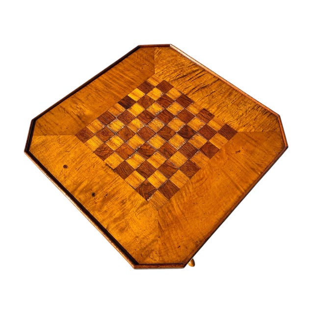 Orange Antique Queen Anne Tiger Maple and Walnut Tilt Top Table With Checkerboard Top For Sale - Image 8 of 11