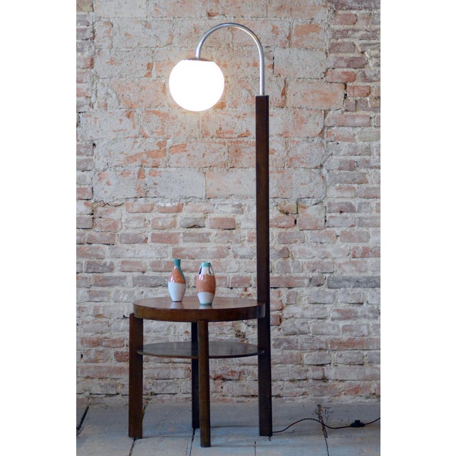 Art Deco Floor Lamp in Beech and Walnut, 1930s For Sale - Image 9 of 11