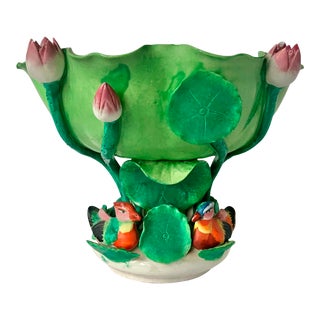 Porcelain Chinoiserie Water Lily Lotus Bowl For Sale