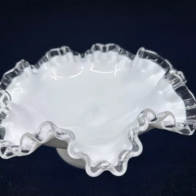 Vintage Fenton Silver Crest Milk Glass Ruffled Dish Bowl For Sale In Orlando - Image 6 of 6