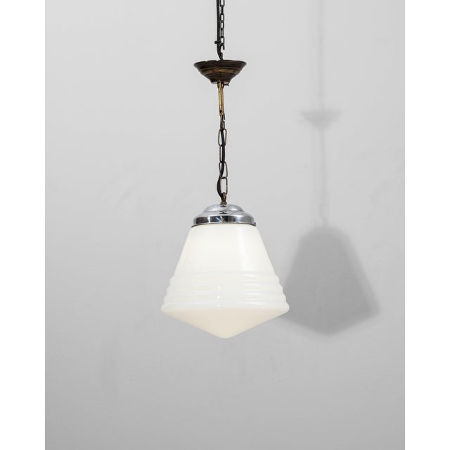 Art Deco 1920s French Art Deco Glass Pendant With Chrome Fitting For Sale - Image 3 of 18