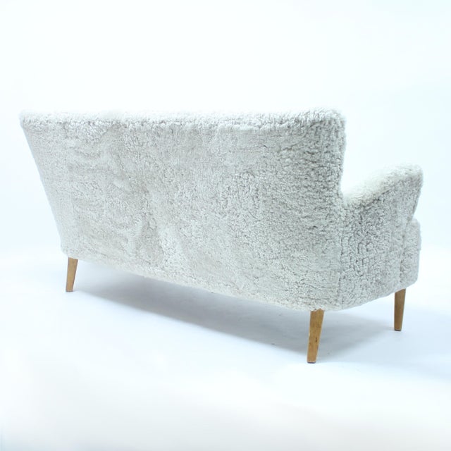 Wood Swedish Modern Sheepskin Sofa, 1940s For Sale - Image 7 of 12