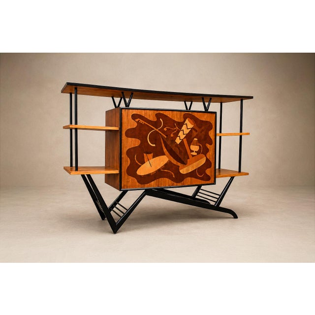 Brazilian Modern Bar in Imbuia, Roxinho and Pau Marfim With Party Motif Marquetry, Brazil, 1950s For Sale - Image 18 of 18