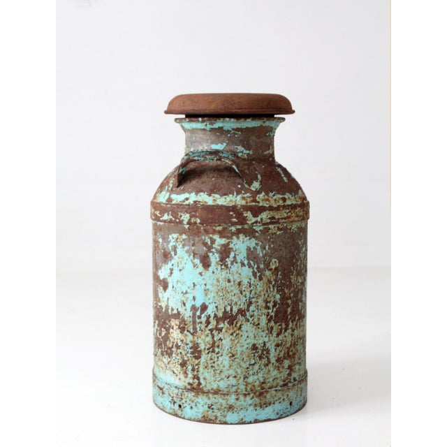Antique Turquoise Painted Metal Milk Can For Sale - Image 12 of 18