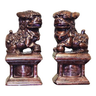 Vintage Hand‑Carved Wooden Foo Dogs – Guardian Lion Pair For Sale