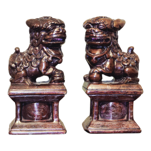 Vintage Hand‑Carved Wooden Foo Dogs – Guardian Lion Pair
