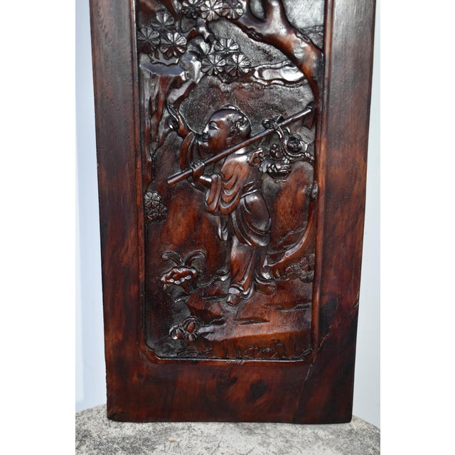 Antique Unique Asian Carved Rosewood Double Sided Plaque For Sale In Philadelphia - Image 6 of 14