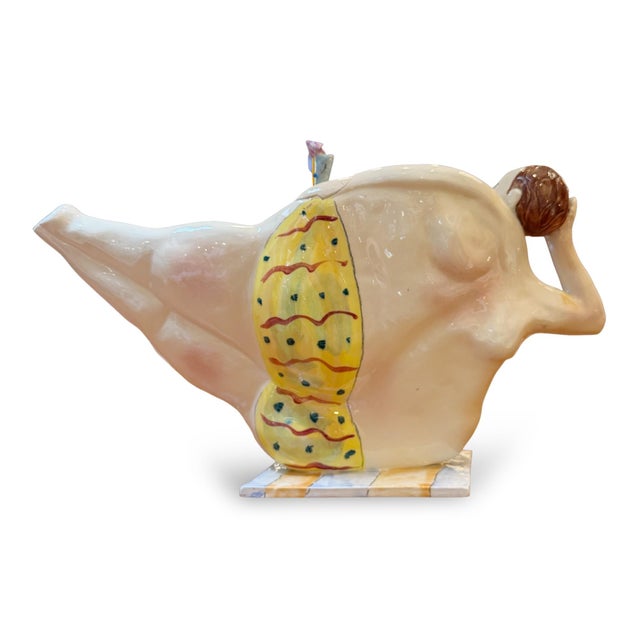 Postmodern 1990s Signed Steven McGovern Whimsical Figurative Pottery Teapot For Sale - Image 3 of 9