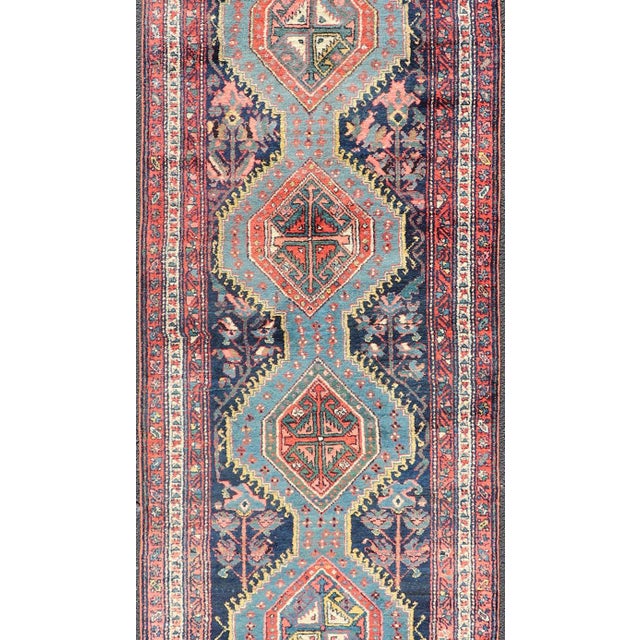 Textile Antique Hand Knotted Hamadan Runner With Tribal Medallion Design in Jewel Tones** For Sale - Image 7 of 12
