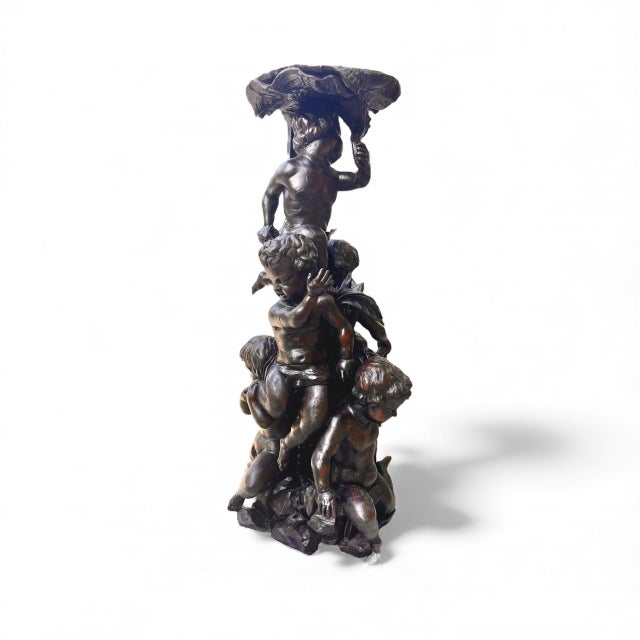 Italian Monumental Large Scale Italian Carved Wood Putti Pedestal Sculpture For Sale - Image 3 of 10