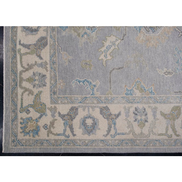 Turkish Oushak Rug Soft Blue & Beige Floral Handwoven Wool Rug 6'4" X 9'1" For Sale In Houston - Image 6 of 10