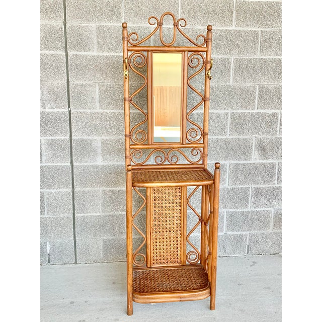 Vintage Cane and Bamboo Hall Tree With Mirror Chairish