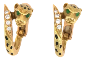 Jp Bellin Diamond Enamel Cheetah Huggie 18k Yellow Gold Non Pierced Earrings, 2 Pieces