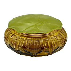 Vintage Amber Glass Vanity Jar With Green Bakelite Style Lid