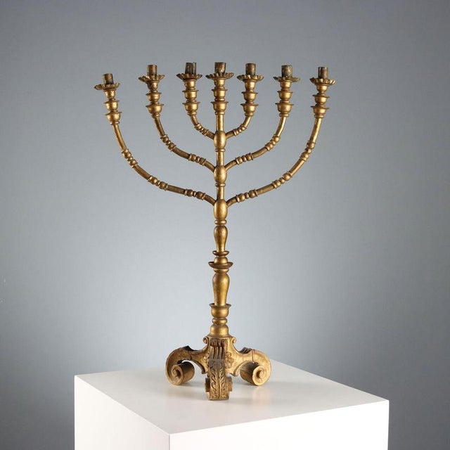 Gold Seven-Branched Gilt Wood Candelabra For Sale - Image 8 of 9