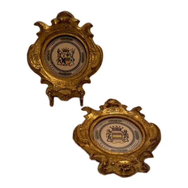 Lion Motif Crests in Gilded Frames -a Pair For Sale