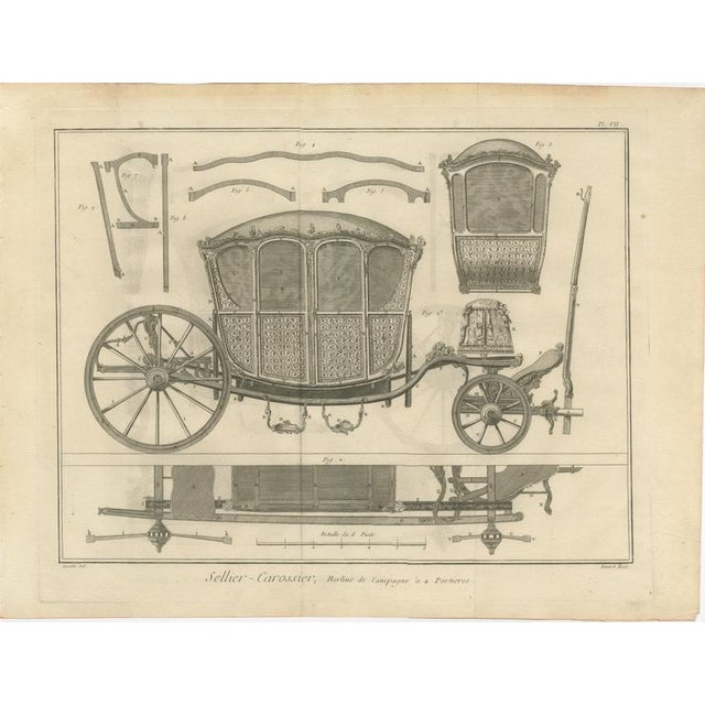 Antique French Carriage & Coachbuilding Engravings, 1771, Set of 3 For Sale - Image 3 of 8
