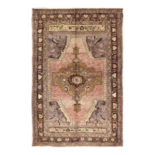 Mid 20th Century Mid 20th Century Turkish Vintage Oushak Rug With Medallion in Gray Pink and Purple For Sale