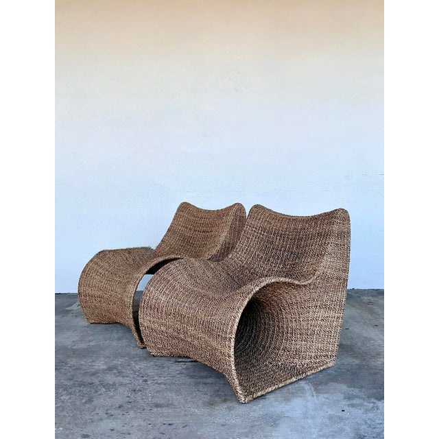 Wood Vintage Biomorphic Seagrass Lounge Chairs - Set of 2 For Sale - Image 7 of 12