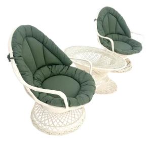 Set of 2 Egg Shape Fiberglass Spun Outdoor Lounge Chairs Woodard Coffee Table