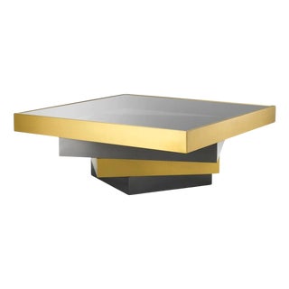 Coffee Table in Brushed Brass with Bronze Finish and Smoked Glass by Eichholtz For Sale