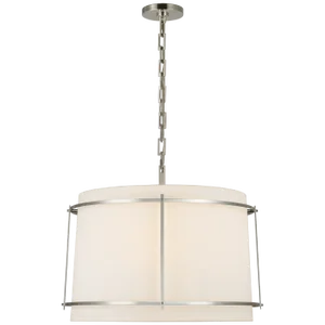Carrier & Company for Visual Comfort Signature Callaway Large Hanging Shade in Polished Nickel with Linen Shade & Frosted Acrylic Diffuser